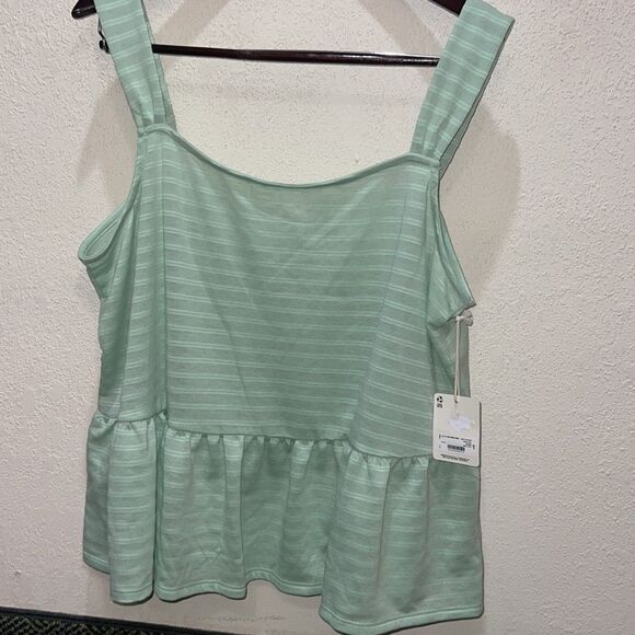 A.N.A. Flowy Strap Peplum Tank Cameo Green Stripe Blouse Women's Size XXL - Picture 4 of 11